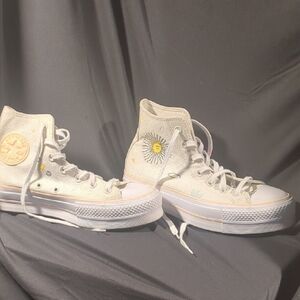 Converse White High-Tops with Sun Motif